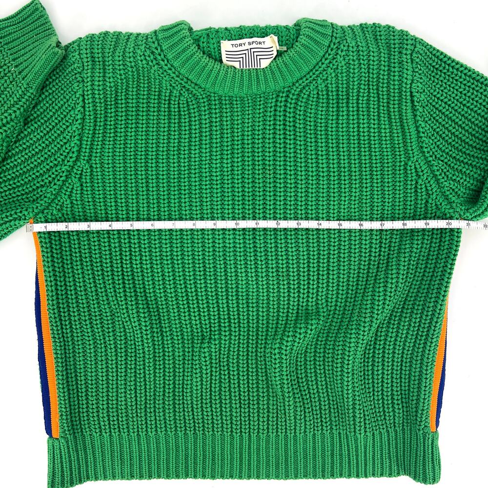 Tory Burch Sport Sweater Crewneck Side Striped Rainbow Green Size Medium - Picture 4 of 9